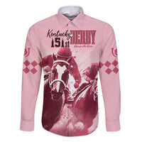 Kentucky Horse Racing 151st Personalized Family Matching Off Shoulder Maxi Dress and Hawaiian Shirt Derby Watercolor Style - Pink LT7