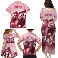 Kentucky Horse Racing 151st Personalized Family Matching Puletasi and Hawaiian Shirt Derby Watercolor Style - Pink LT7