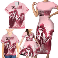 Kentucky Horse Racing 151st Personalized Family Matching Short Sleeve Bodycon Dress and Hawaiian Shirt Derby Watercolor Style - Pink LT7