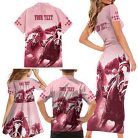 Kentucky Horse Racing 151st Personalized Family Matching Short Sleeve Bodycon Dress and Hawaiian Shirt Derby Watercolor Style - Pink LT7