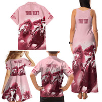 Kentucky Horse Racing 151st Personalized Family Matching Tank Maxi Dress and Hawaiian Shirt Derby Watercolor Style - Pink LT7