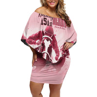 Kentucky Horse Racing 151st Personalized Off Shoulder Short Dress Derby Watercolor Style - Pink LT7