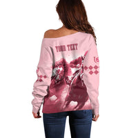Kentucky Horse Racing 151st Personalized Off Shoulder Sweater Derby Watercolor Style - Pink LT7