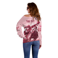Kentucky Horse Racing 151st Personalized Off Shoulder Sweater Derby Watercolor Style - Pink LT7