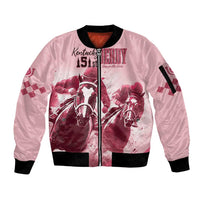 Kentucky Horse Racing 151st Personalized Sleeve Zip Bomber Jacket Derby Watercolor Style - Pink LT7