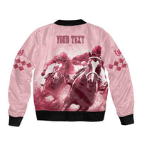 Kentucky Horse Racing 151st Personalized Sleeve Zip Bomber Jacket Derby Watercolor Style - Pink LT7