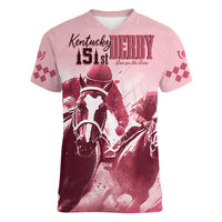 Kentucky Horse Racing 151st Personalized Women V Neck T Shirt Derby Watercolor Style - Pink LT7