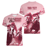 Kentucky Horse Racing 151st Personalized Women V Neck T Shirt Derby Watercolor Style - Pink LT7