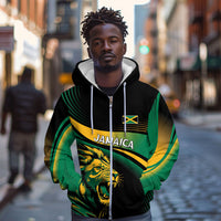 Afro-Jamaica Heritage Custom Zip Hoodie Roaring Lion