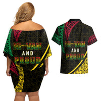 Personalised Vanuatu Couples Matching Off Shoulder Short Dress and Hawaiian Shirt Melanesian Sand Drawing Mixed - Ni Van and Proud LT7 - Wonder Print Shop