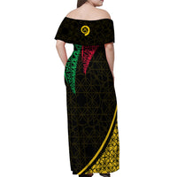 Personalised Vanuatu Off Shoulder Maxi Dress Melanesian Sand Drawing Mixed - Ni Van and Proud - Wonder Print Shop