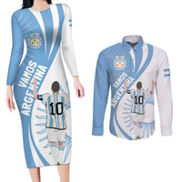 Argentina La Albiceleste Custom Couples Matching Long Sleeve Bodycon Dress and Long Sleeve Button Shirt Vamos Argentina LT7 - Wonder Print Shop