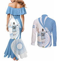 Argentina La Albiceleste Custom Couples Matching Mermaid Dress and Long Sleeve Button Shirt Vamos Argentina