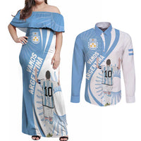Argentina La Albiceleste Custom Couples Matching Off Shoulder Maxi Dress and Long Sleeve Button Shirt Vamos Argentina LT7 - Wonder Print Shop