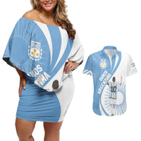 Argentina La Albiceleste Custom Couples Matching Off Shoulder Short Dress and Hawaiian Shirt Vamos Argentina LT7 - Wonder Print Shop