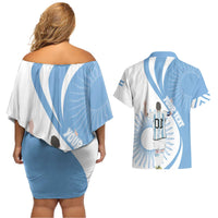 Argentina La Albiceleste Custom Couples Matching Off Shoulder Short Dress and Hawaiian Shirt Vamos Argentina LT7 - Wonder Print Shop