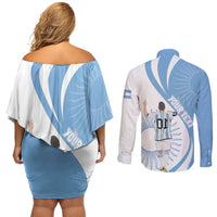 Argentina La Albiceleste Custom Couples Matching Off Shoulder Short Dress and Long Sleeve Button Shirt Vamos Argentina LT7 - Wonder Print Shop