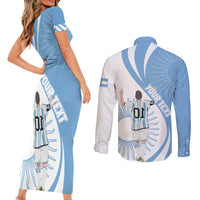 Argentina La Albiceleste Custom Couples Matching Short Sleeve Bodycon Dress and Long Sleeve Button Shirt Vamos Argentina LT7 - Wonder Print Shop