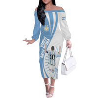 Argentina La Albiceleste Custom Off The Shoulder Long Sleeve Dress Vamos Argentina - Wonder Print Shop