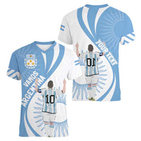 Argentina La Albiceleste Custom Women V-Neck T-Shirt Vamos Argentina - Wonder Print Shop