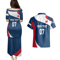 Personalised France Rugby Couples Matching Puletasi Dress and Hawaiian Shirt World Cup Les Blues Curves Style LT7 - Wonder Print Shop