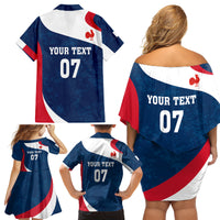 Personalised France Rugby Family Matching Off Shoulder Short Dress and Hawaiian Shirt World Cup Les Blues Curves Style LT7 - Wonder Print Shop