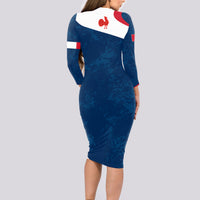 Personalised France Rugby Long Sleeve Bodycon Dress World Cup Les Blues Curves Style - Wonder Print Shop