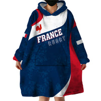 Personalised France Rugby Wearable Blanket Hoodie World Cup Les Blues Curves Style - Wonder Print Shop