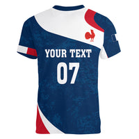 Personalised France Rugby Women V Neck T Shirt World Cup Les Blues Curves Style - Wonder Print Shop