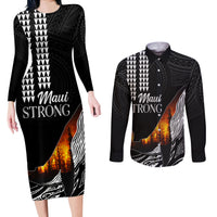 Hawaii Humpback Whale Couples Matching Long Sleeve Bodycon Dress and Long Sleeve Button Shirts Be Strong - Pray For Maui LT7 - Wonder Print Shop