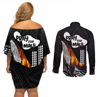 Hawaii Humpback Whale Couples Matching Off Shoulder Short Dress and Long Sleeve Button Shirts Be Strong - Pray For Maui LT7 - Wonder Print Shop