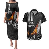 Hawaii Humpback Whale Couples Matching Puletasi Dress and Hawaiian Shirt Be Strong - Pray For Maui LT7 - Wonder Print Shop