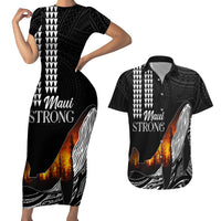 Hawaii Humpback Whale Couples Matching Short Sleeve Bodycon Dress and Hawaiian Shirt Be Strong - Pray For Maui LT7 - Wonder Print Shop