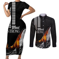 Hawaii Humpback Whale Couples Matching Short Sleeve Bodycon Dress and Long Sleeve Button Shirts Be Strong - Pray For Maui LT7 - Wonder Print Shop