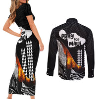Hawaii Humpback Whale Couples Matching Short Sleeve Bodycon Dress and Long Sleeve Button Shirts Be Strong - Pray For Maui LT7 - Wonder Print Shop