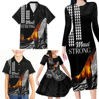 Hawaii Humpback Whale Family Matching Long Sleeve Bodycon Dress and Hawaiian Shirt Be Strong - Pray For Maui LT7 - Wonder Print Shop