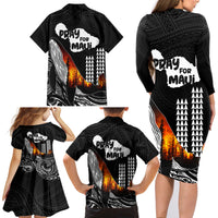 Hawaii Humpback Whale Family Matching Long Sleeve Bodycon Dress and Hawaiian Shirt Be Strong - Pray For Maui LT7 - Wonder Print Shop