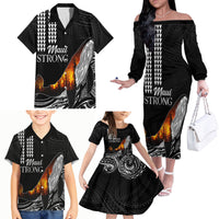 Hawaii Humpback Whale Family Matching Off Shoulder Long Sleeve Dress and Hawaiian Shirt Be Strong - Pray For Maui - Wonder Print Shop