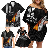 Hawaii Humpback Whale Family Matching Off Shoulder Short Dress and Hawaiian Shirt Be Strong - Pray For Maui LT7 - Wonder Print Shop
