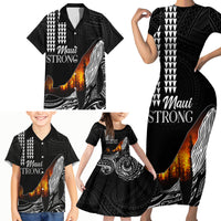 Hawaii Humpback Whale Family Matching Short Sleeve Bodycon Dress and Hawaiian Shirt Be Strong - Pray For Maui - Wonder Print Shop