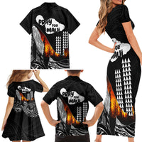 Hawaii Humpback Whale Family Matching Short Sleeve Bodycon Dress and Hawaiian Shirt Be Strong - Pray For Maui - Wonder Print Shop