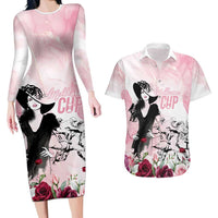 Melbourne Horse Racing Cup Pink Out Derby Couples Matching Long Sleeve Bodycon Dress and Hawaiian Shirt - Wonder Print Shop