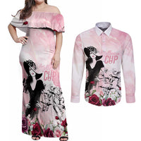 Melbourne Horse Racing Cup Pink Out Derby Couples Matching Off Shoulder Maxi Dress and Long Sleeve Button Shirt - Wonder Print Shop