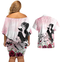 Melbourne Horse Racing Cup Pink Out Derby Couples Matching Off Shoulder Short Dress and Hawaiian Shirt - Wonder Print Shop