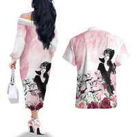 Melbourne Horse Racing Cup Pink Out Derby Couples Matching Off The Shoulder Long Sleeve Dress and Hawaiian Shirt - Wonder Print Shop