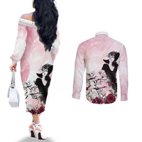 Melbourne Horse Racing Cup Pink Out Derby Couples Matching Off The Shoulder Long Sleeve Dress and Long Sleeve Button Shirt - Wonder Print Shop