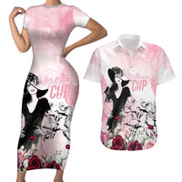 Melbourne Horse Racing Cup Pink Out Derby Couples Matching Short Sleeve Bodycon Dress and Hawaiian Shirt - Wonder Print Shop