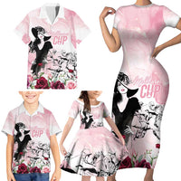 Melbourne Horse Racing Cup Pink Out Derby Family Matching Short Sleeve Bodycon Dress and Hawaiian Shirt - Wonder Print Shop