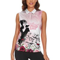 Melbourne Horse Racing Cup Pink Out Derby Women Sleeveless Polo Shirt - Wonder Print Shop