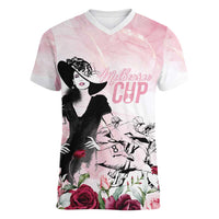 Melbourne Horse Racing Cup Pink Out Derby Women V-Neck T-Shirt - Wonder Print Shop